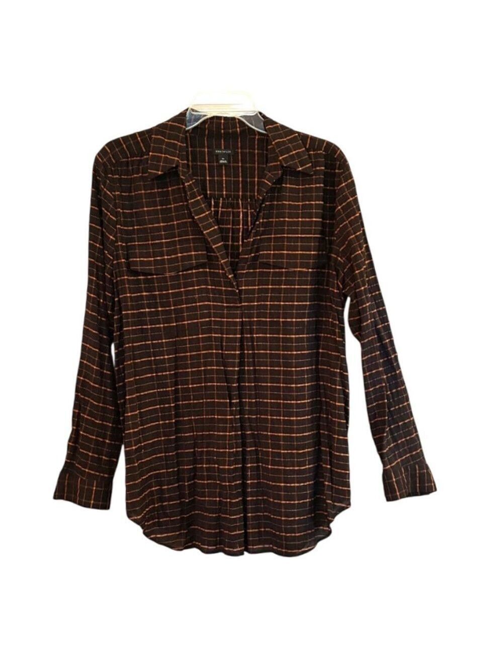 Ann Taylor Plaid Pocketed Popover Blouse
